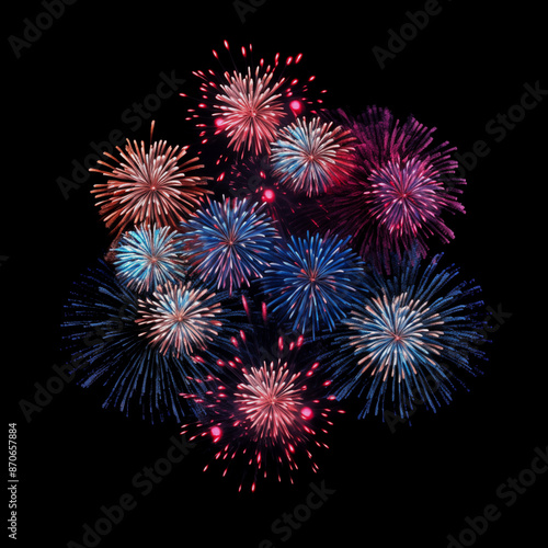 DIfferent colros and types of fireworks in the sky background