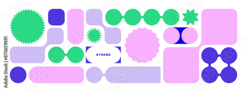 Y2K Abstract futuristic shapes. Geometry simple Design elements, bento design. Label pack. Trendy Web frame set, blocks, grid concept. web layout. Ui UX template. Web comics grids, smooth connection