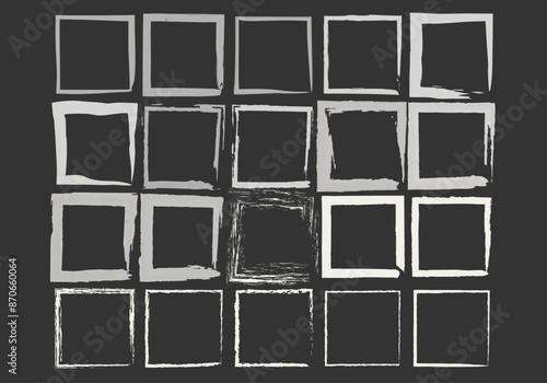 Hoja de iconos de cuadrados de trazo blanco en fondo negro