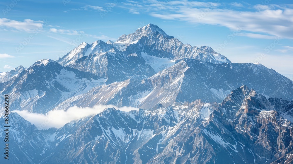 Obraz premium A mountain range with snow-capped peaks, representing achievement and the heights one can reach.