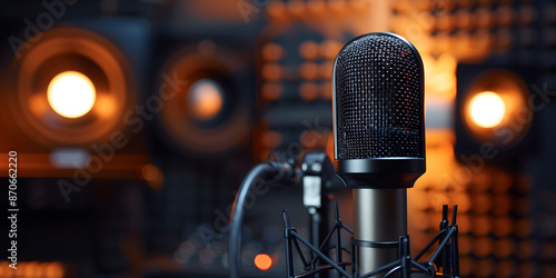  black microphone in a studio, ready for an interview, singing, or any entertainment event