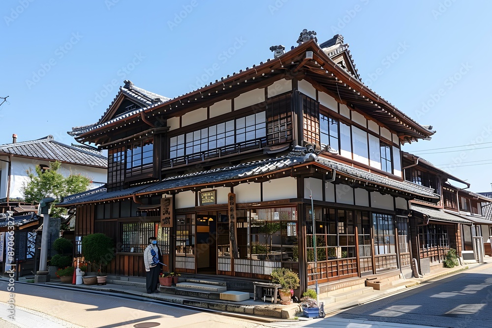 Traditional Japanese House with Asian Man Traditional Japanese House with Asian Man