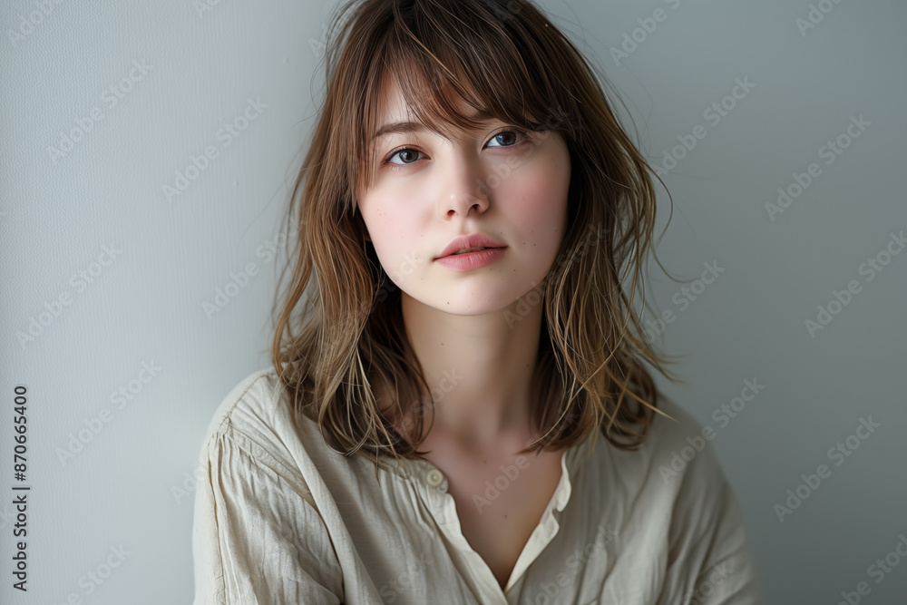 natural beauty of young japanese woman with tousled hair natural beauty of young japanese woman with tousled hair