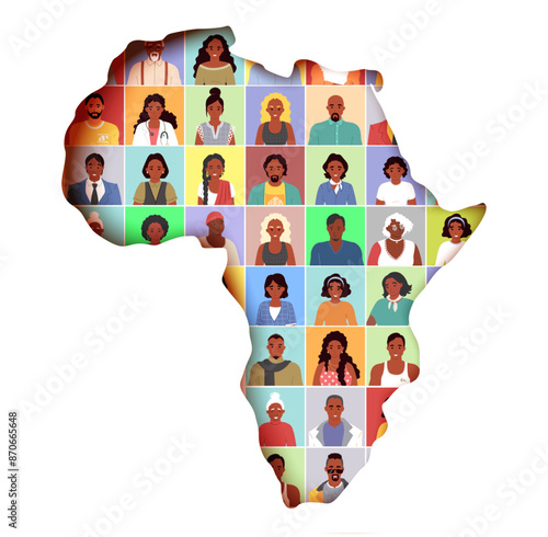 Different man and woman cartoon people characters portrait vector illustration. Diverse afro community over african continent