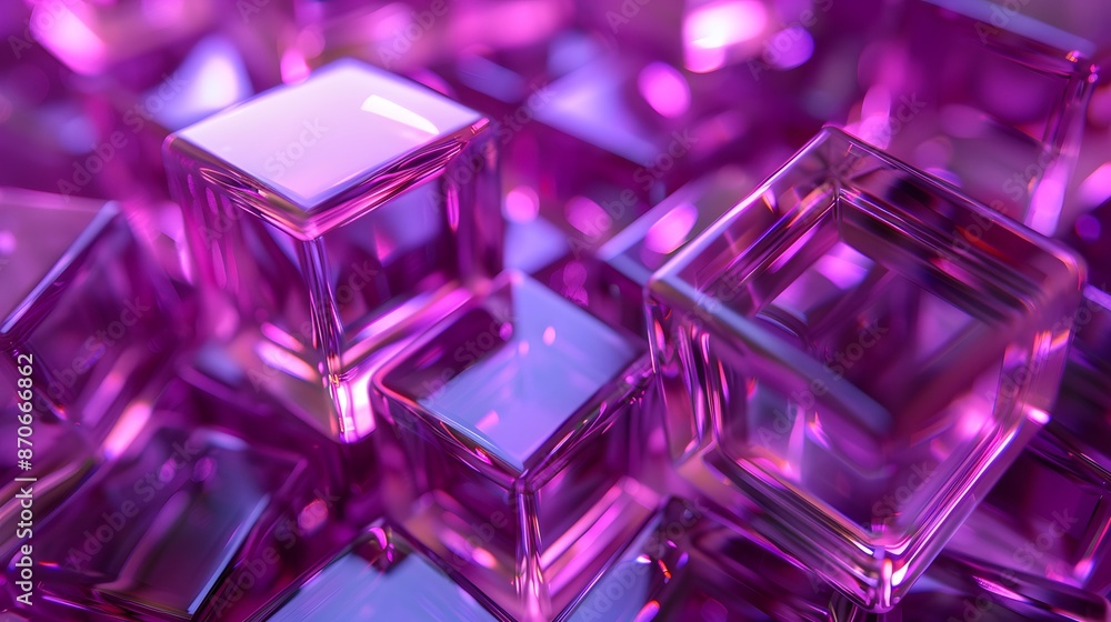 A background of transparent purple cubes, creating an abstract and futuristic pattern. The cubes have a glossy finish that reflects light beautifully. A background of transparent purple cubes, creating an abstract and futuristic pattern. The cubes have a glossy finish that reflects light beautifully.
