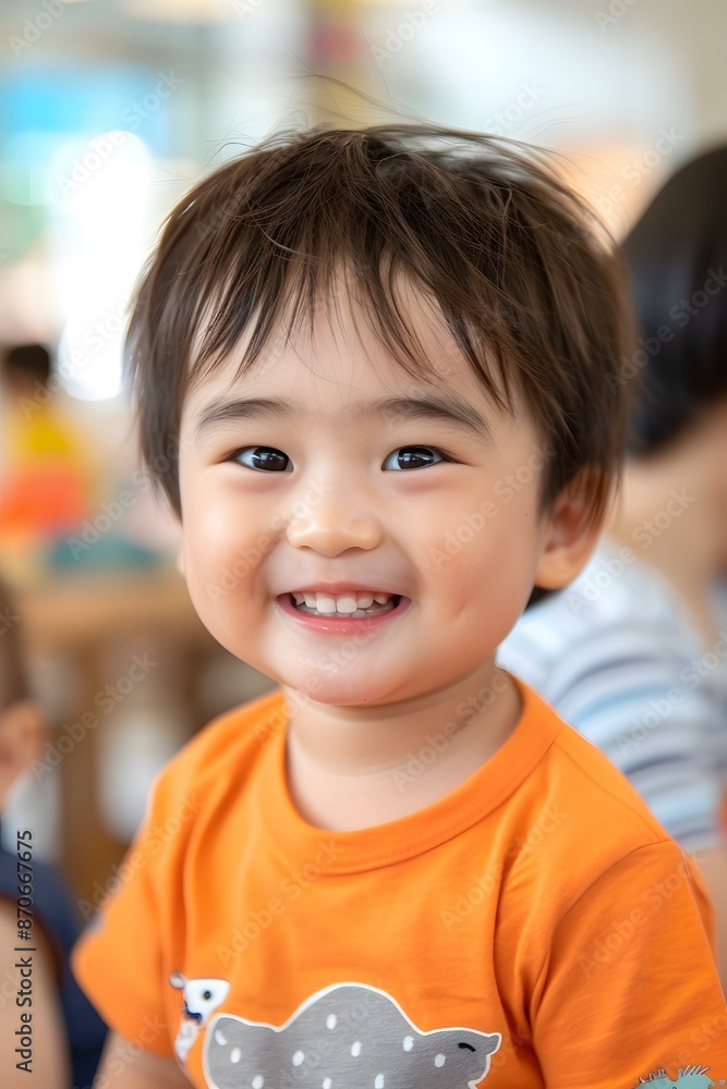 Smiling Asian Child in Orange Shirt Smiling Asian Child in Orange Shirt