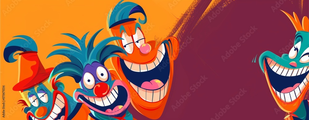 An illustration template of cartoon jokers with ample copy space.
An illustration template of cartoon jokers with ample copy space.