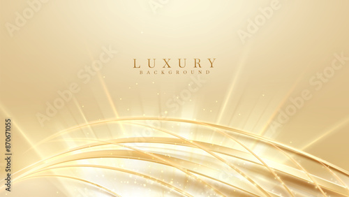 The luxurious background features ornate golden curves adorned with sparkling beams of light.