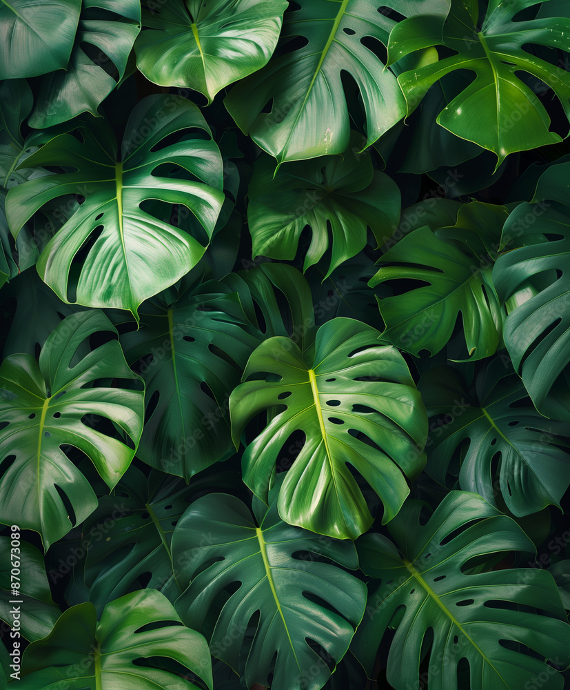 Deep green monstera leaves