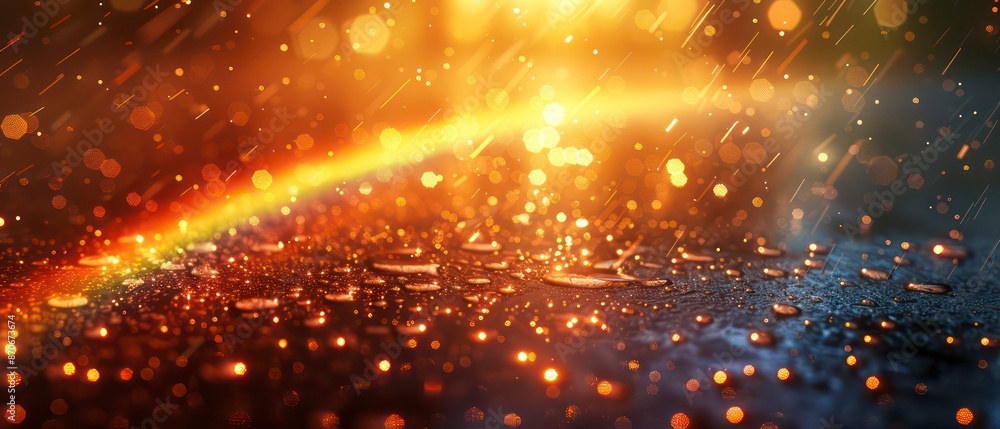 Obraz premium golden rain of color falls diagonally, parallel streaks shimmering across the canvas, abstract brilliance flooding the space, a cascade of radiant energy and light.