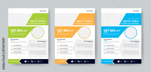 Corporate Business Flyer template layout 3 color design concept in the template.