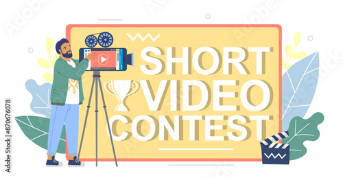Mobile phone short video contest cartoon vector illustration. Social media blogger competition with digital multimedia performance