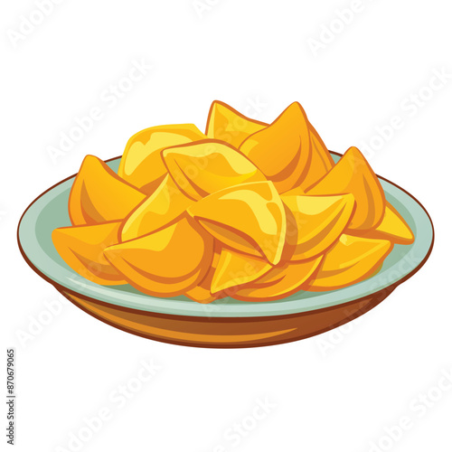 potato chips isolated on white background. a plate of chips isolated on white background.