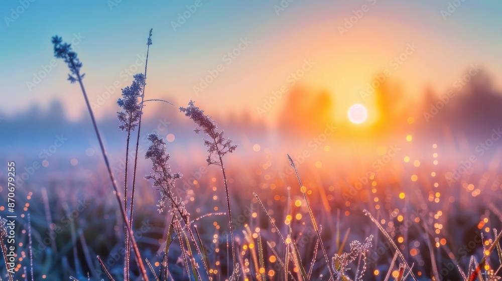 A field of grass with a sun in the background A field of grass with a sun in the background