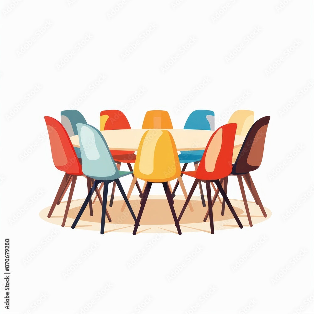Minimalist Vector Icon of Chairs Grouped around Center Items for Website Design on White Background Minimalist Vector Icon of Chairs Grouped around Center Items for Website Design on White Background