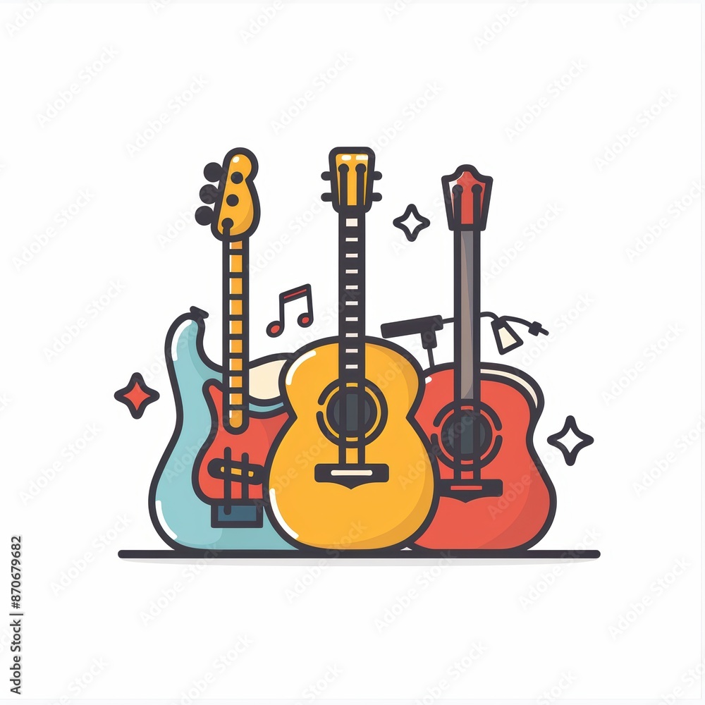 Naklejka premium Musical Harmony: Group of Simple Vector Guitar Icons on White Background