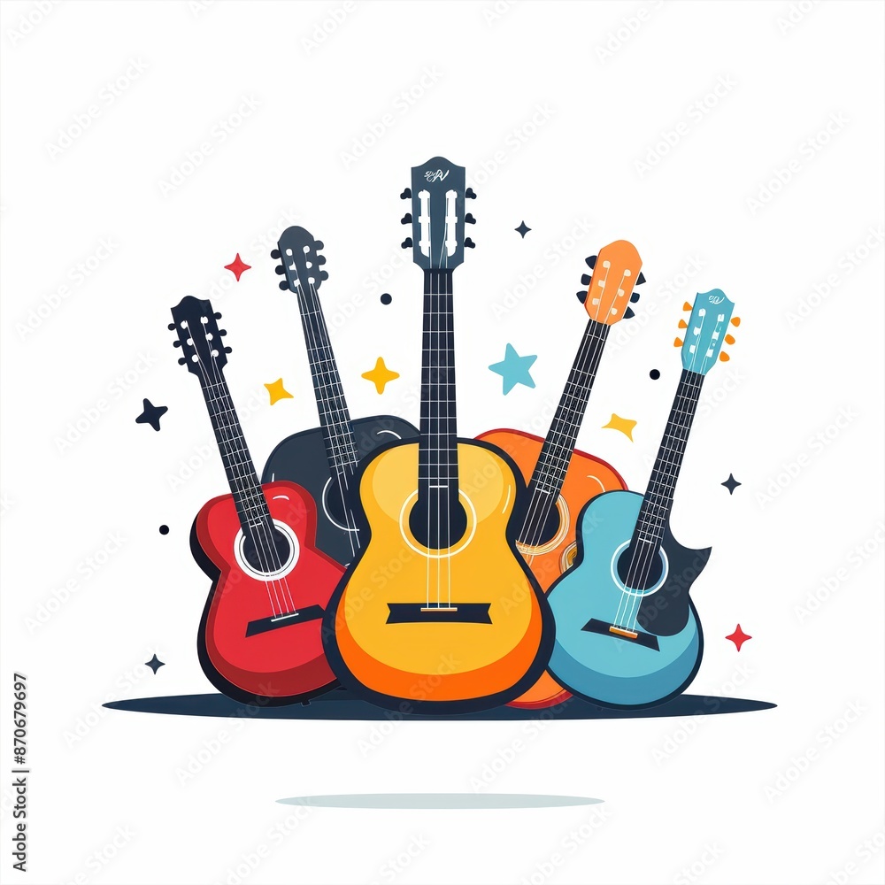 Obraz premium Musical Harmony - Vector Icon Illustration of Group of Guitars Centered on White Background