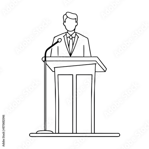 continuous single line drawing of a speaker at a lectern