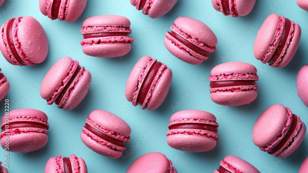 Obraz premium Pink Macarons Pattern On Blue Background