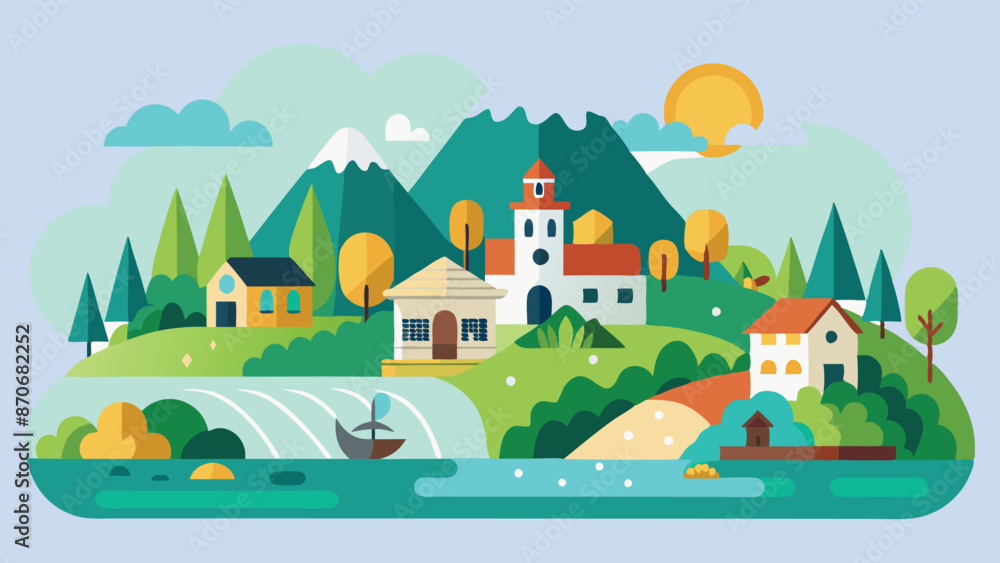 2D Cartoon Village Nature Background Vector Illustration. 2D Cartoon Village Nature Background Vector Illustration.