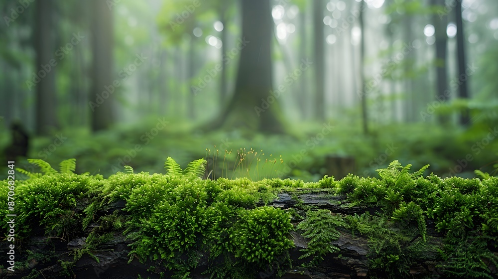 Mossy log in forest, closeup. Green nature background. Forest greenery. Nature scene with moss on wood for product presentation mock up.
Mossy log in forest, closeup. Green nature background. Forest greenery. Nature scene with moss on wood for product presentation mock up.