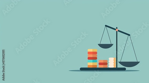 Wallpaper Mural Illustration of a balance scale with stacked coins symbolizing financial balance and investment on a light blue background. Torontodigital.ca