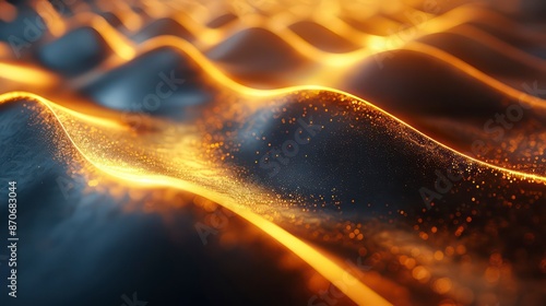 Golden tones create a sophisticated financial vector background with a minimalistic, dark theme, featuring textured waves and abstract patterns for a clean, modern look.