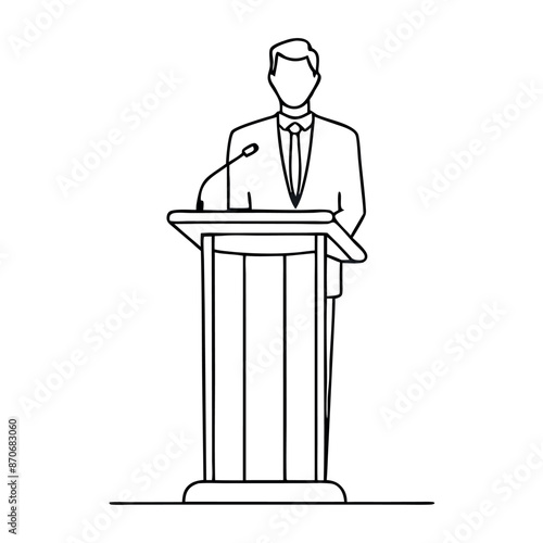 continuous single line drawing of a speaker at a lectern