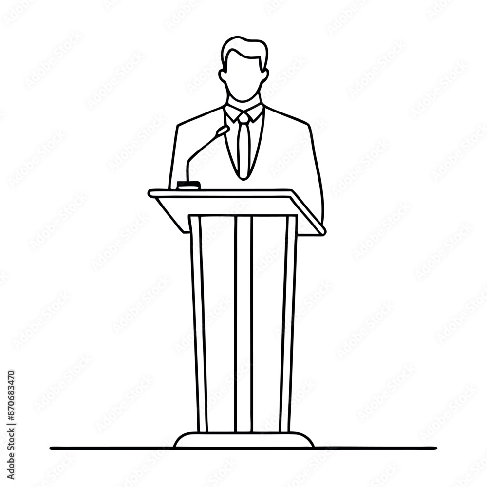 continuous single line drawing of a speaker at a lectern continuous single line drawing of a speaker at a lectern