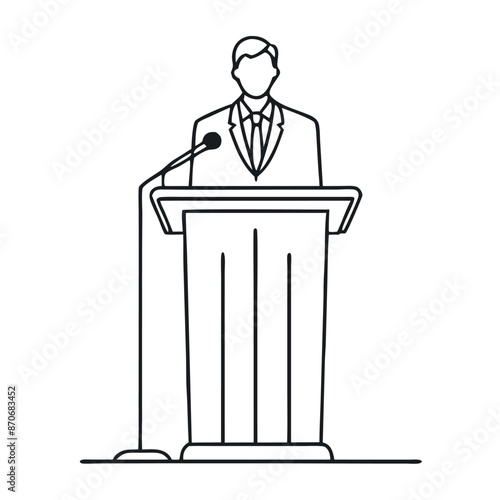 continuous single line drawing of a speaker at a lectern