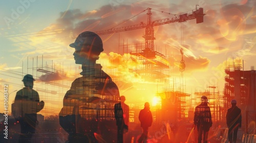 Construction workers united in their efforts at the construction site.