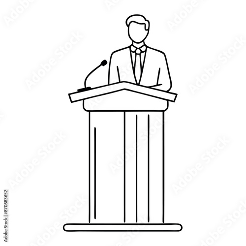 continuous single line drawing of a speaker at a lectern