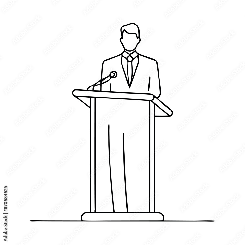 continuous single line drawing of a speaker at a lectern continuous single line drawing of a speaker at a lectern