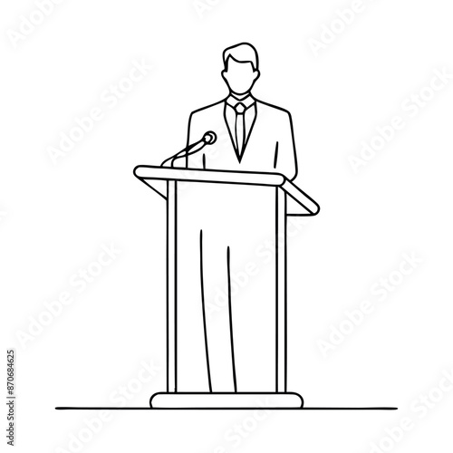continuous single line drawing of a speaker at a lectern