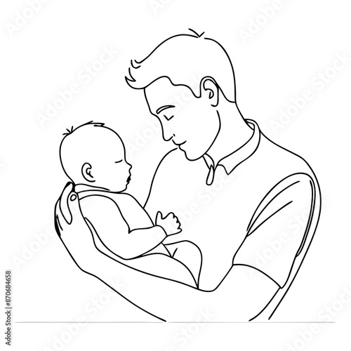 father holding newborn baby line art vector illustration