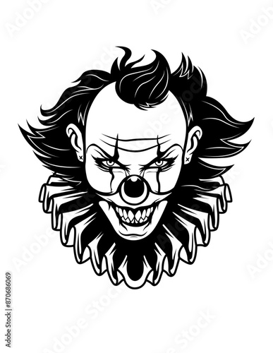 Evil Clown | Halloween Custom | Horror | Spooky Killer Man | Creepy Carnival | Haunted | Original Illustration | Vector and Clipart | Cutfifle and Stencil