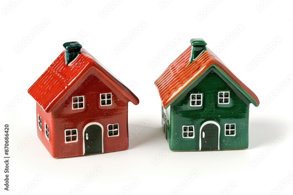 Red and green houses isolated on white background Red and green houses isolated on white background