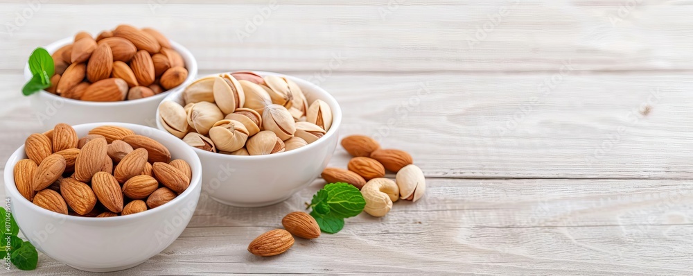 Fototapeta premium Healthy fats from nuts in diet C, natural ingredients, nutritious plan