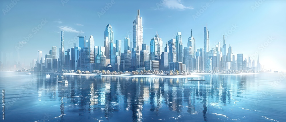 Naklejka premium modern architectural design in a city skyline, showcasing sleek, innovative buildings that define urban landscapes