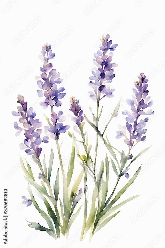 Naklejka premium Minimalist Watercolor Purple Wildflowers, Lavender