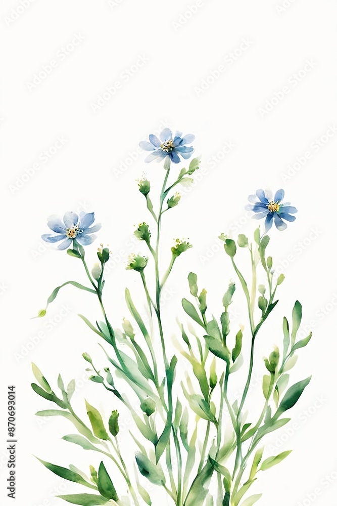 Obraz premium Minimalist Watercolor Blue Wildflowers