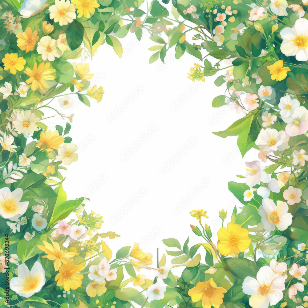 Bright Floral Border with Yellow and White Flowers Bright Floral Border with Yellow and White Flowers