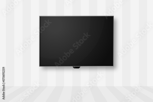 4K TV Mockup flat screen lcd or oled, plasma, realistic illustration, White blank monitor mockup. wide flatscreen monitor hanging on the wall