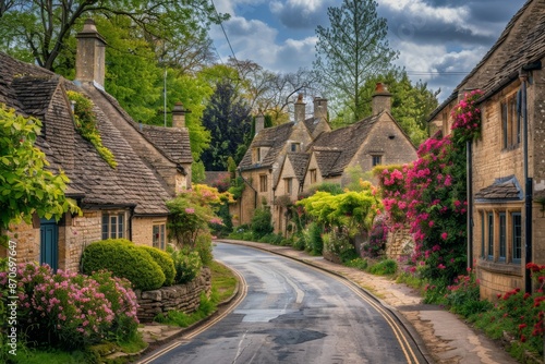 Escape to the countryside and soak in the splendor of vibrant village houses set against the picturesque backdrop of spring or summer.