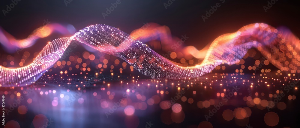 Glowing waves of light flow gracefully across a dark background, creating a mesmerizing pattern that evokes a sense of energy and movement Glowing waves of light flow gracefully across a dark background, creating a mesmerizing pattern that evokes a sense of energy and movement
