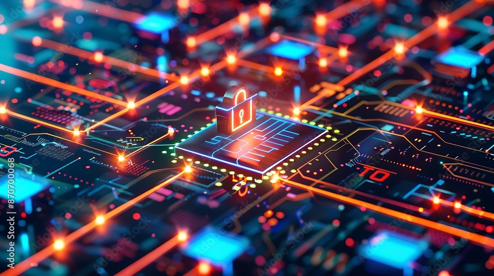 Cyber Security Concept - Padlock on Circuit Board Cyber Security Concept - Padlock on Circuit Board