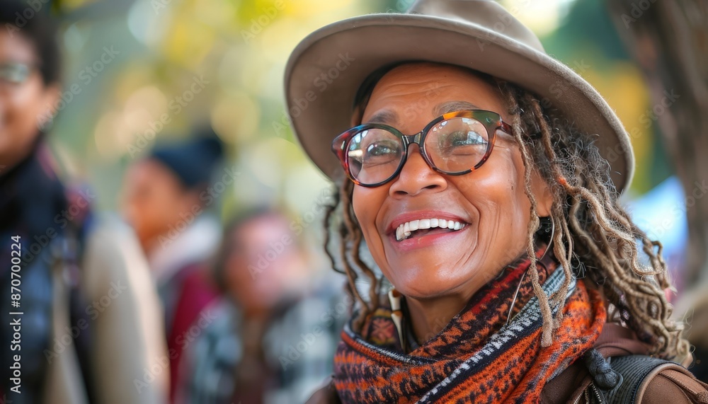 A diverse group of people laughing and chatting at an outdoor festival, highlighting the variety of cultures and ages present A diverse group of people laughing and chatting at an outdoor festival, highlighting the variety of cultures and ages present