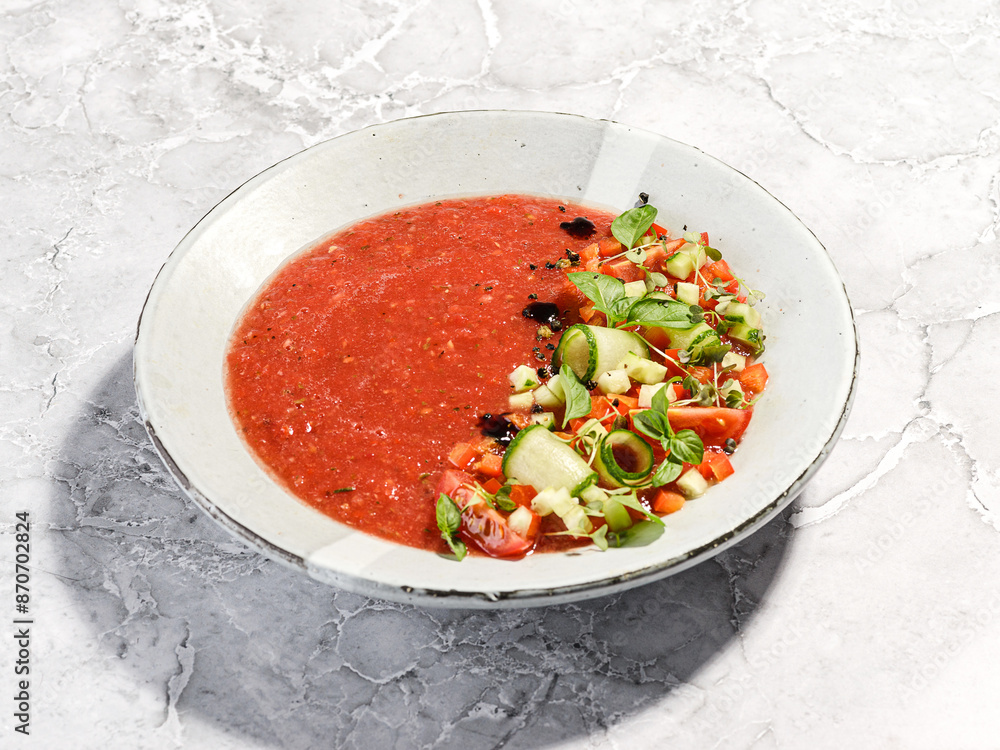 gazpacho tomato soup on a gray background gazpacho tomato soup on a gray background
