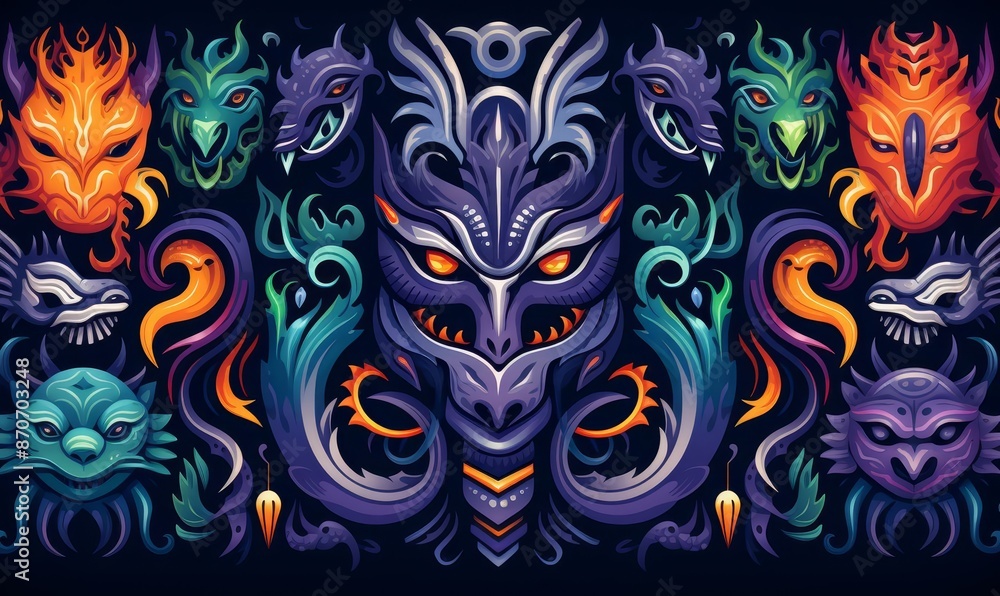 mythical motifs flat design front view legendary patterns animation Complementary Color Scheme mythical motifs flat design front view legendary patterns animation Complementary Color Scheme