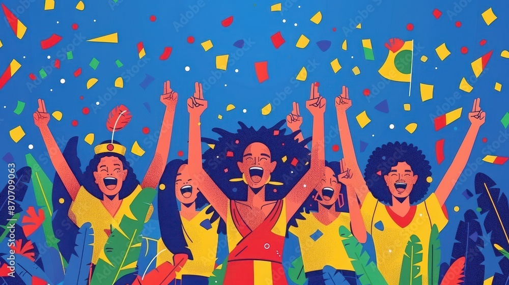 Obraz premium Cheerful Celebration with Confetti and Flag
